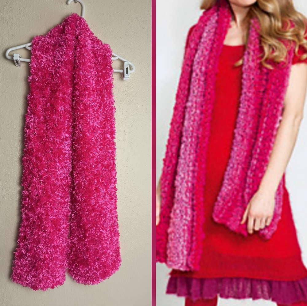 Scarf Feather Yarn Magenta Fuzzy Women's Scarf
